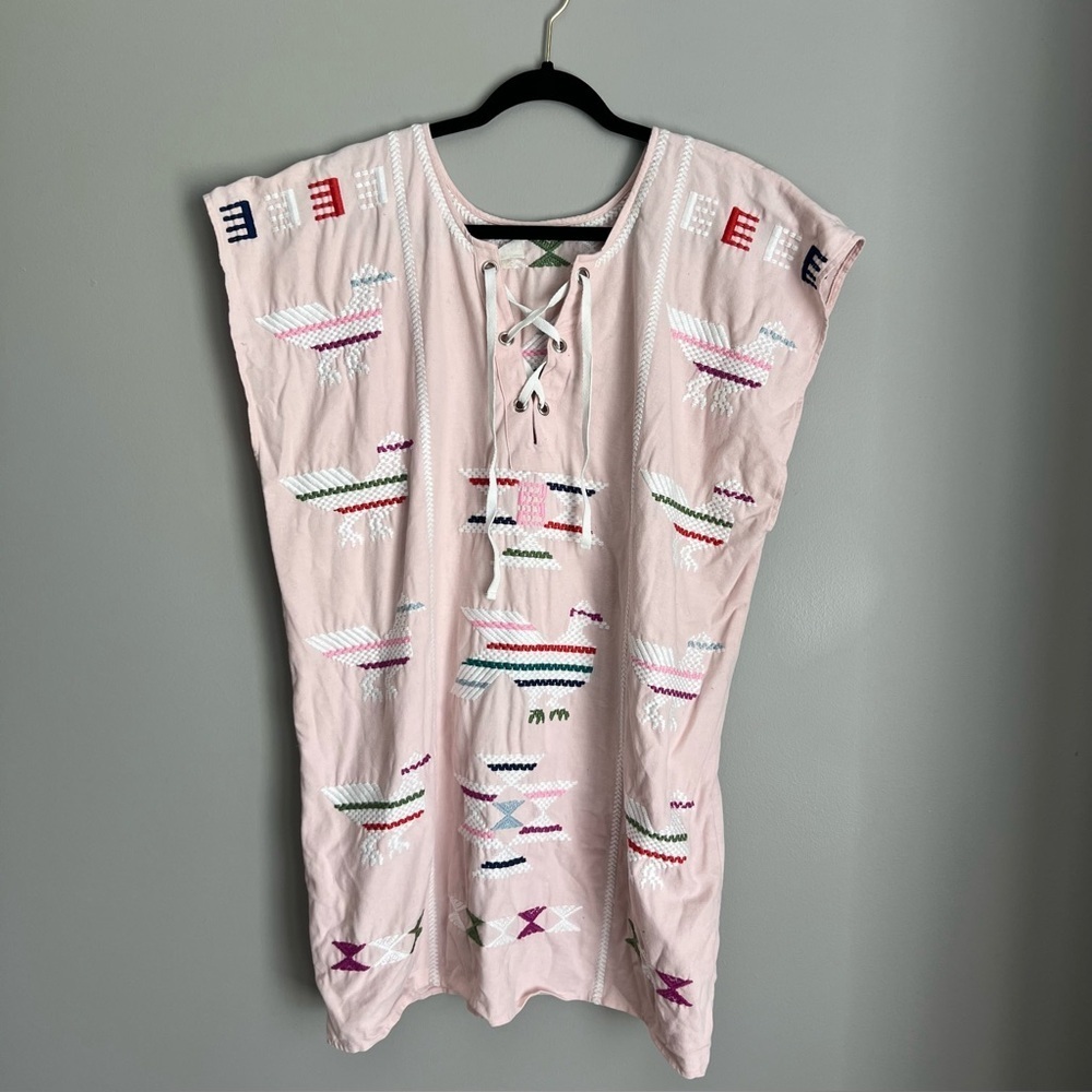 Anthropologie Valiante Panay Embroidered
Caftan Dress Pink Southwest Aztec - Picture 2 of 7